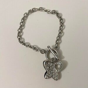 Butterfly Charm Bracelet Heart Cut Out Toggle Closure